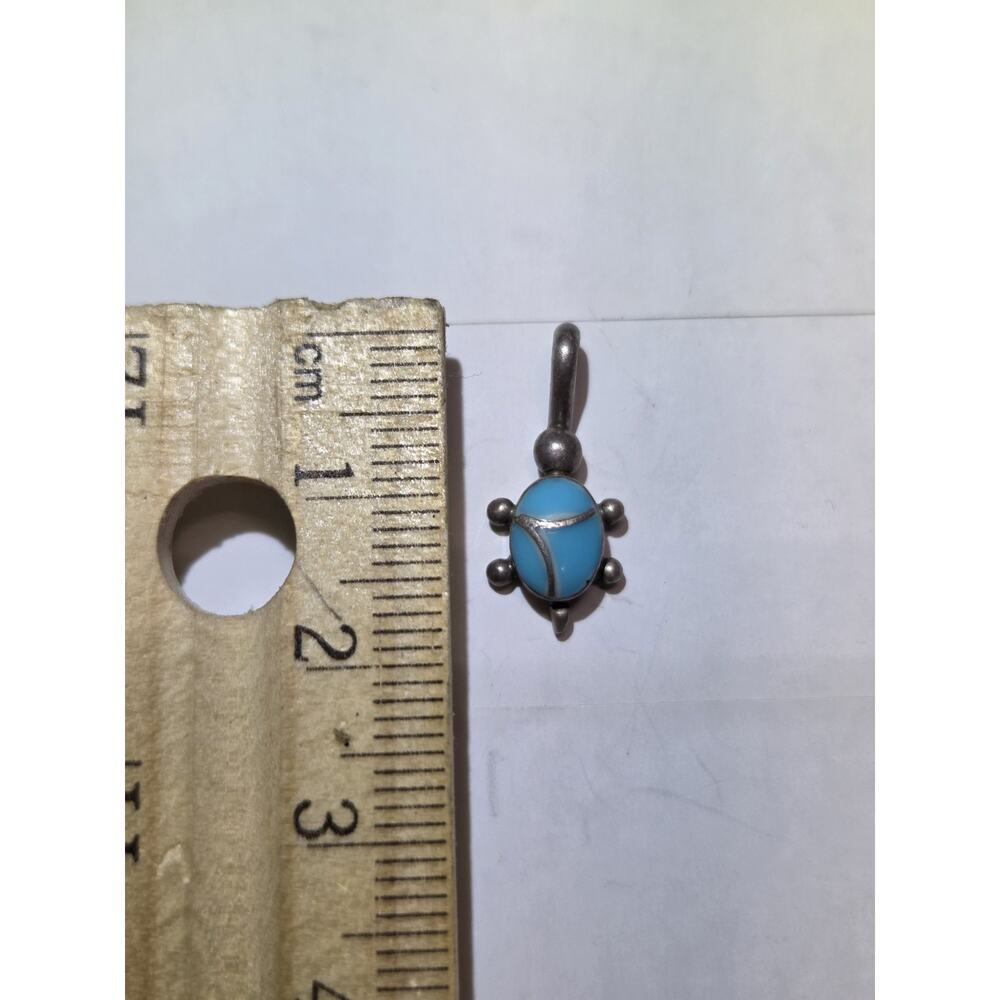 Sterling‎ Silver Turquoise Turtle Charm Pendant with Oval Blue Stone